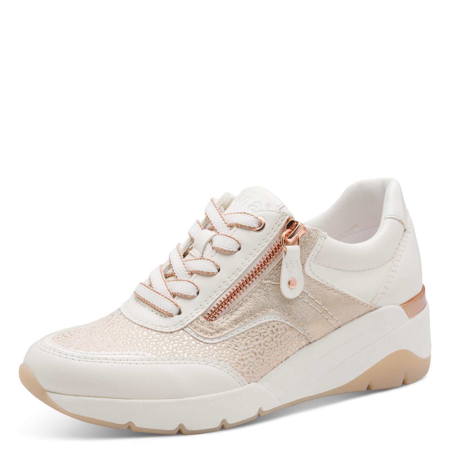 Katya White/Rosegold Lace-up Sneaker