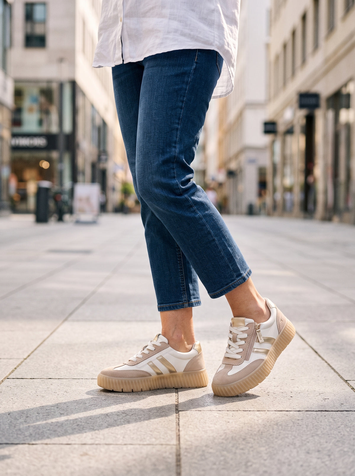 Marta Beige Combo — Lace-up Sneaker